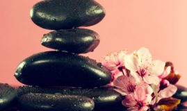 fleurs et pierres rose